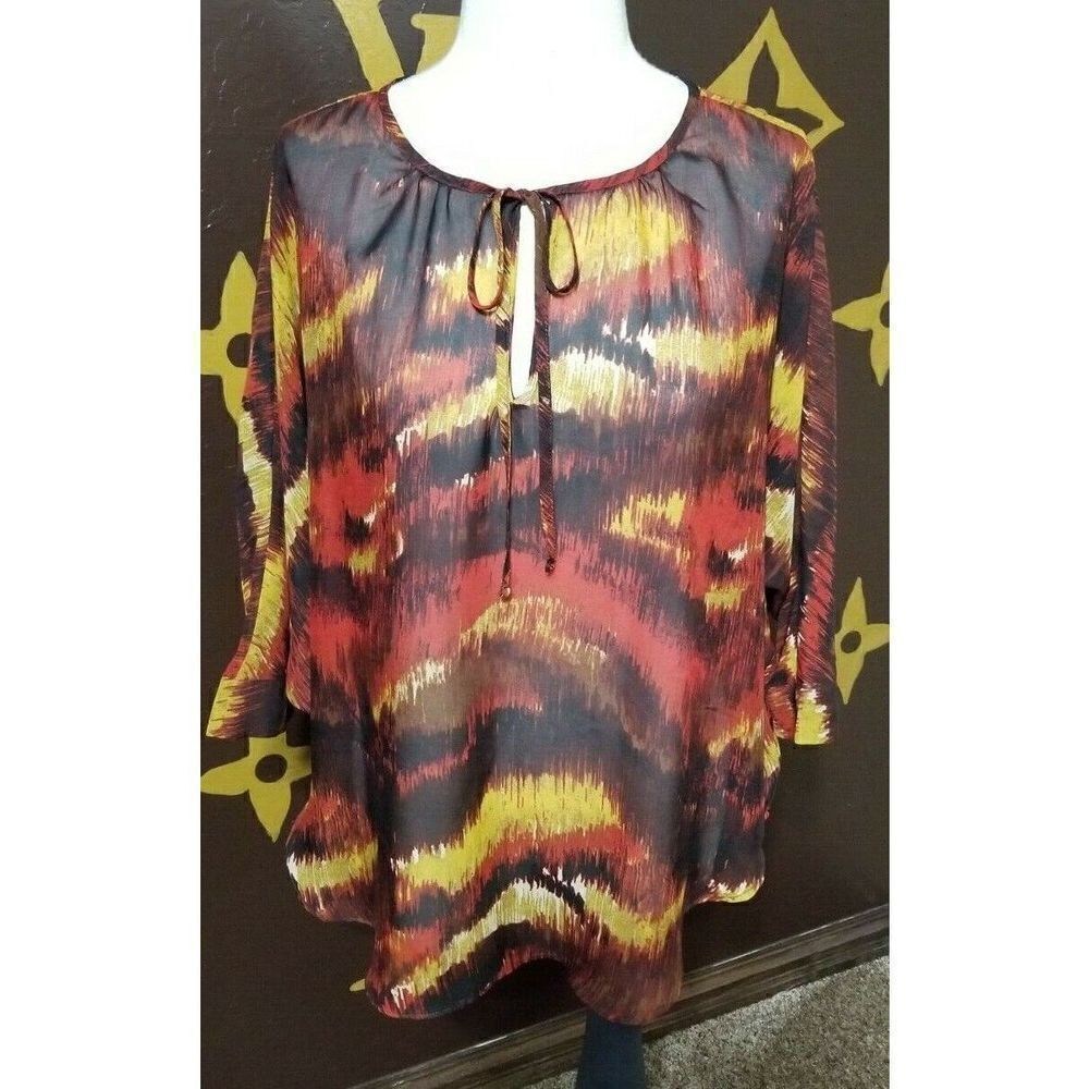 Allen B Sheer 3/4 Sleeve Tunic Blouse Size Medium